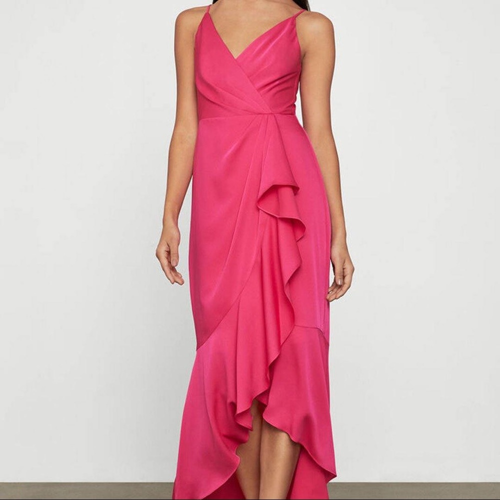 BCBGMaxAzria Wrap Ruched Ruffle Dress BNWT! HOT PINK & GORGEOUS! Size 4